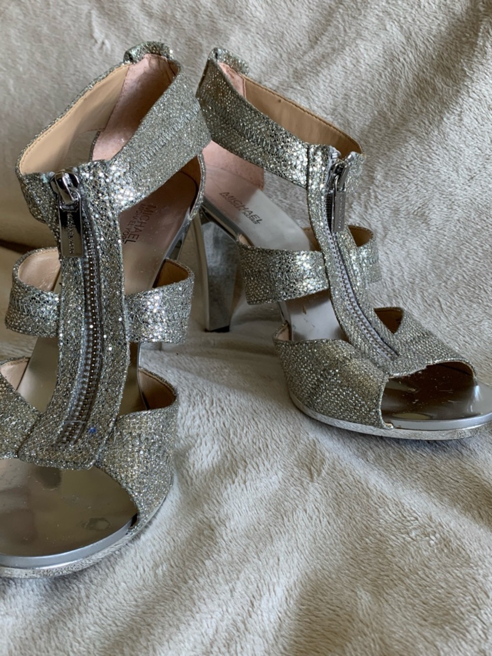 Michael Kors Silver glitter Berkeley Heels– SHIPS TOMORROW